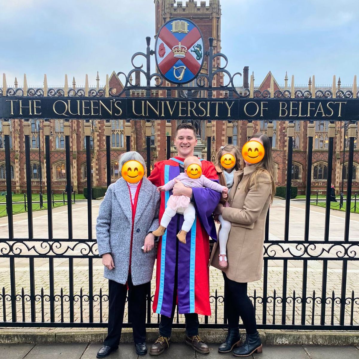 Matthew Thompson with his family at The Queen's University of Belfast graduation